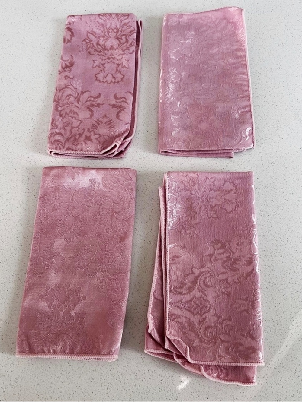 Vintage Pink Damask Cloth Napkins Set 4 Floral Table Linens Cottagecore French - Picture 8 of 16